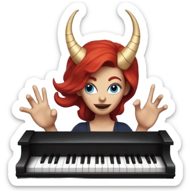 Female devil with red hair and blue eyes playing the piano sticker