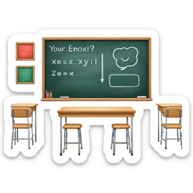 a classroom interior with a prominent chalkboard sticker