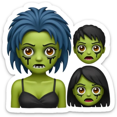 faça uma boneca zumbi estilo emoji do iphone com cabelos pretos cacheados sem muito volume e olhos pretos  sticker