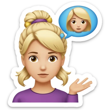 A blonde woman with her hair tied up, with a speech bubble that says "Ma, Cómo?" sticker