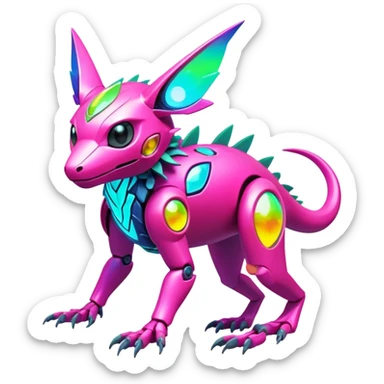 Tropical futuristic lush warm-colored modern colorful neon-colored cyber-Fakémon-Digimon-Trico-creature sticker