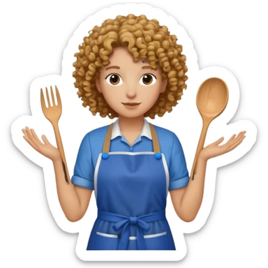 person with curly hair in blue apron sticker