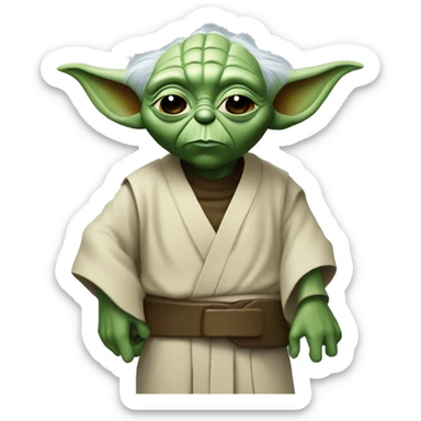 Master Yoda with a belt around his right arm, a blue serum with a into his lower arm sticker