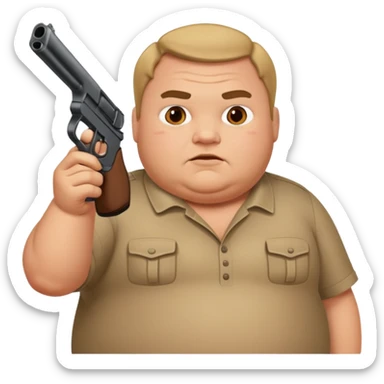A fat guy shotting a gun sticker