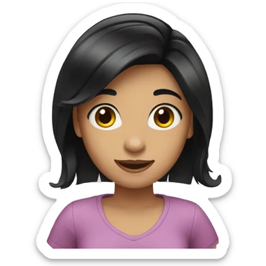 Girl straight black hair waving sticker