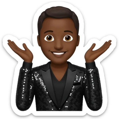 Johnny Gill from New Edition with dark brown hair, black sequin outfit sticker