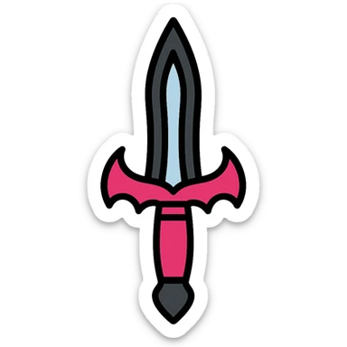 gothic knife, black and pink, color outline icon style sticker