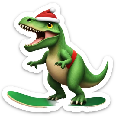 Dinosaur riding a skateboard saying merry Christmas  sticker