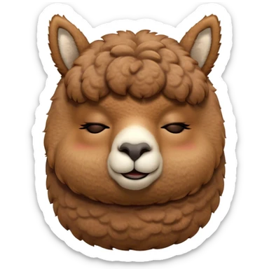 Meme-Worthy Cute Sleeping Brown Alpaca Portrait Emoji, Head resting peacefully with a contented smile, showcasing a delightfully sturdy build and a luxuriously soft brown fleece, eyes shut in a serene nap, Simplified yet hilariously adorable features, highly detailed, glowing with a soft, drowsy light, high shine, relaxed and utterly lovable, stylized with an air of playful laziness, bright and heartwarming, soft glowing outline, capturing the essence of a comically sleepy alpaca, so meme-worthy it feels like it could instantly become the next viral sensation of adorable slumber! sticker