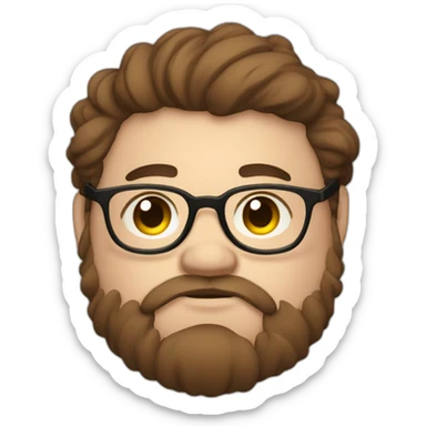 Chubby, non binary, round glasses, attached long brown hair, beard, sleepy sticker
