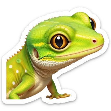 cinematic-cute-realistic gecko-portrait-emoji,-head-tilted-playfully-and-inquisitively,-featuring-a-small,-charming-body-with-smooth,-vividly-patterned-scales,-bright,-sparkling-eyes-and-delicate,-sticky-toe-pads,-simplified-yet-irresistibly-adorable sticker