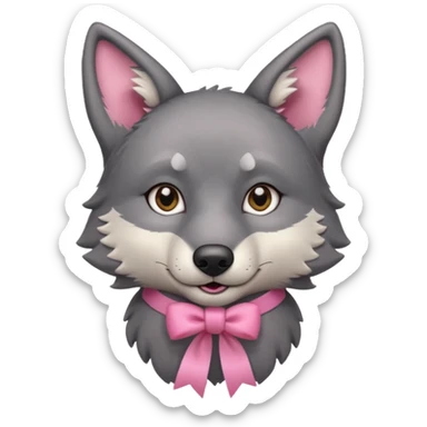 Pleading Face cute dark grey wolf with a pink ribbon io his ear sticker