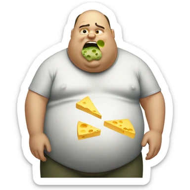 fat man eating moldy cheese sticker