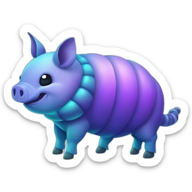 Iridescent cyan purple gradient pig armadillo cow centipede insect with star markings sticker