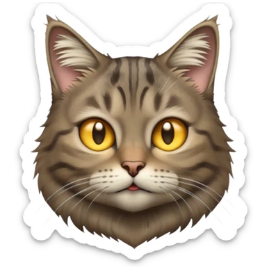 cinematic-[grey brown tabby cat]-realistic-emoji,-head-tilted-dramatically,-scruffy-[predominantly grey]-fur,-simplified-yet-realistic-focused-features,-highly-detailed,-glowing-with-an-almost-sarcastic-glow sticker