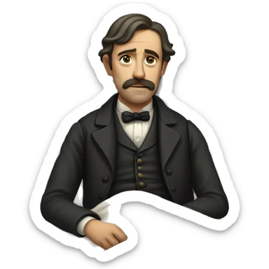 A sick man on a bed in 1870 with normal face sticker