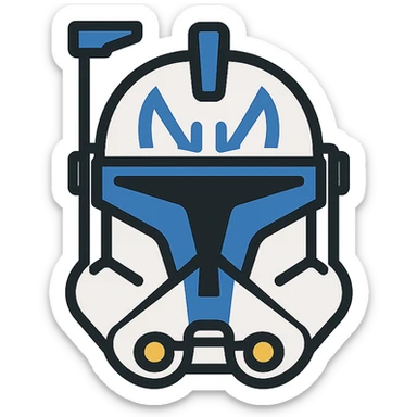 Captain Rex from Star Wars, minimalist icon, blue helmet, simple clone trooper silhouette sticker