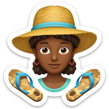 Visage.  Créole réunionnais ti jean chapeau paille savate  au pieds  sticker