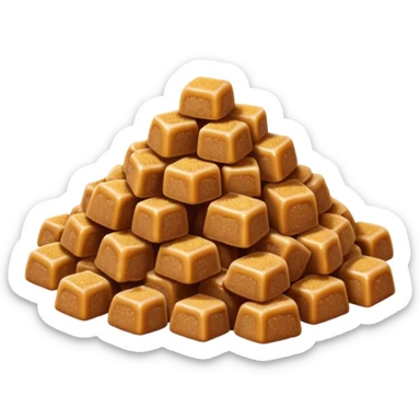 small pile of golden-brown sugar, warm amber tone, slightly coarse and irregular matte grains, lightly clumped, natural molasses look, no spoon, bowl, or packaging, soft lighting, subtle shadows, transparent background, emoji scale sticker