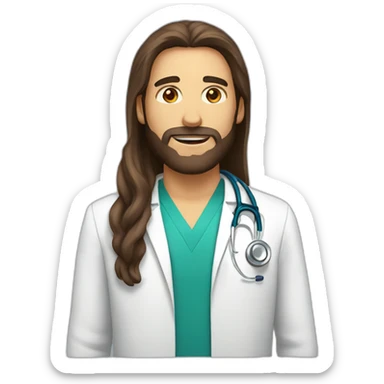 doctor with long brown hair and beard, brown eyes sticker