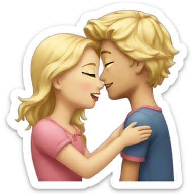 A blond boy who kisses a pretty blonde girl with a heart above their heads  sticker