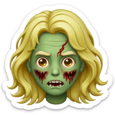 Make a zombie emoji with wavy hair and golden streaks. sticker
