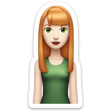 ginger girl, pale face, green eyes, pink lipstick, shoulde lenght straight hair with bangs sticker