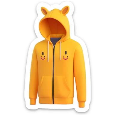 cozy red hoodie with drawstring and kangaroo pocket, zipped up, 3D emoji style sticker