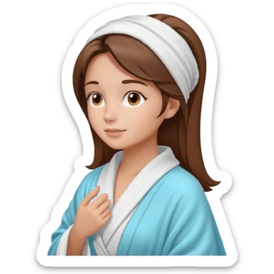 girls side profile in robe with brown hair and her hair in a towel with skin care on  sticker