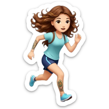 cute woman long wavy brown hair tattoos running from fireflies sticker