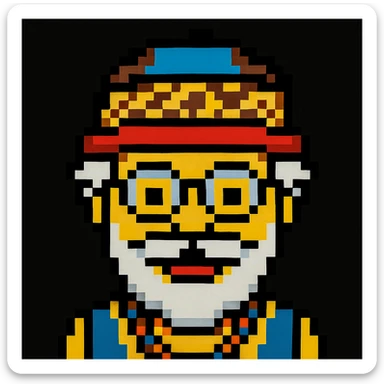 Add a hat to the character in the style of a pixel art sticker