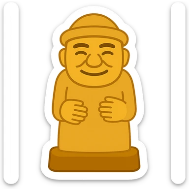 Create an emoji style illustration of a Dolhareubang, a traditional Korean stone statue, based on the provided reference image. The style should mimic apple style emojis with simple, concise features and no background. sticker