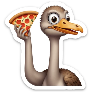Ostrich eating a pizza sticker