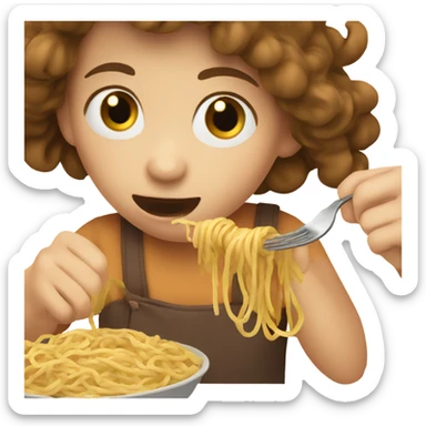 Little girl with brown hair eating spaghetti  sticker