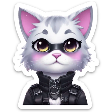 Gorgeous sparkly legendary gradient gothic dark techwear anime style anthro cat with blushing face aesthetic and pretty edgy black with collar and harness trending style sticker