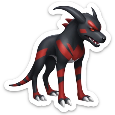 Black Cool Edgy Nargacuga-Houndoom-Garchomp Fakémon with Red and white Edgy markings, full body sticker