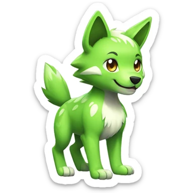 Cute Shy Shiny Lime-Green Fakémon-Wolf-Pokémon with white and dark-green markings Full Body sticker
