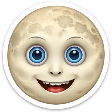 Full moon with big blue glaring eyes and a creepy smile sticker