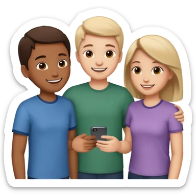 Three friends talking and looking each other, please keep 4th wall. sticker