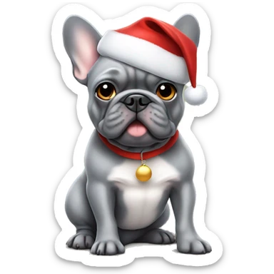 Gray french bulldog with a Santa Claus hat sticker