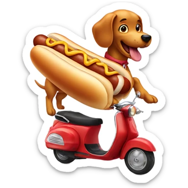 Hot dog riding a scooter with a smile sticker
