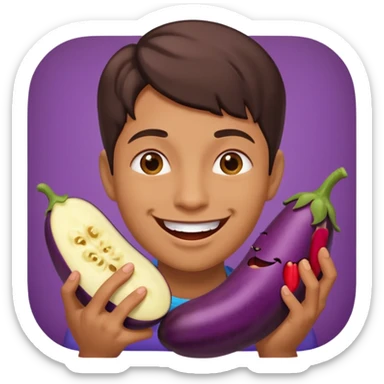 smiley qui se mord les levre avec une aubergine dans les main sticker