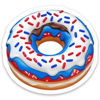 Donut with white icing and red, blue drizzle across + red, white & blue sprinkles. sticker
