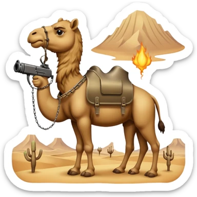 Angry Camel with machine gun on back sticker