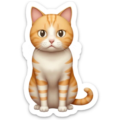 full body white, ginger and tabby cat with skinny head and fat body with an anxious face sticker