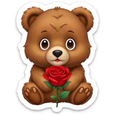 Cute bear with puppy dog eyes holding roses  sticker