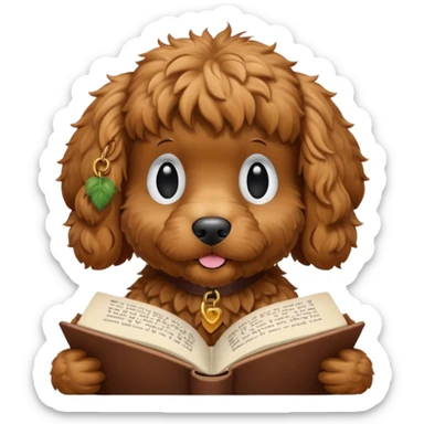 Cozy autumn brown cockapoo and book sticker