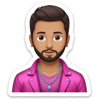 Frankie Zulferino with dark brown hair and short beard shirtless with necklace, dark pink metallic jacket sticker