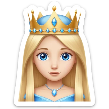 Straight long blonde hair and blue eyes girl and princess crown sticker