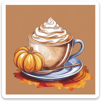 coffee latte art seamless background, pumpkin spice latte, creamy brown and orange tones, cozy autumn café vibe, watercolor effect sticker
